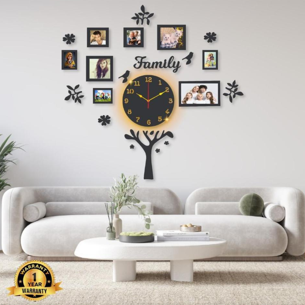 Beautiful Family Tree Wall Clock With Backlight