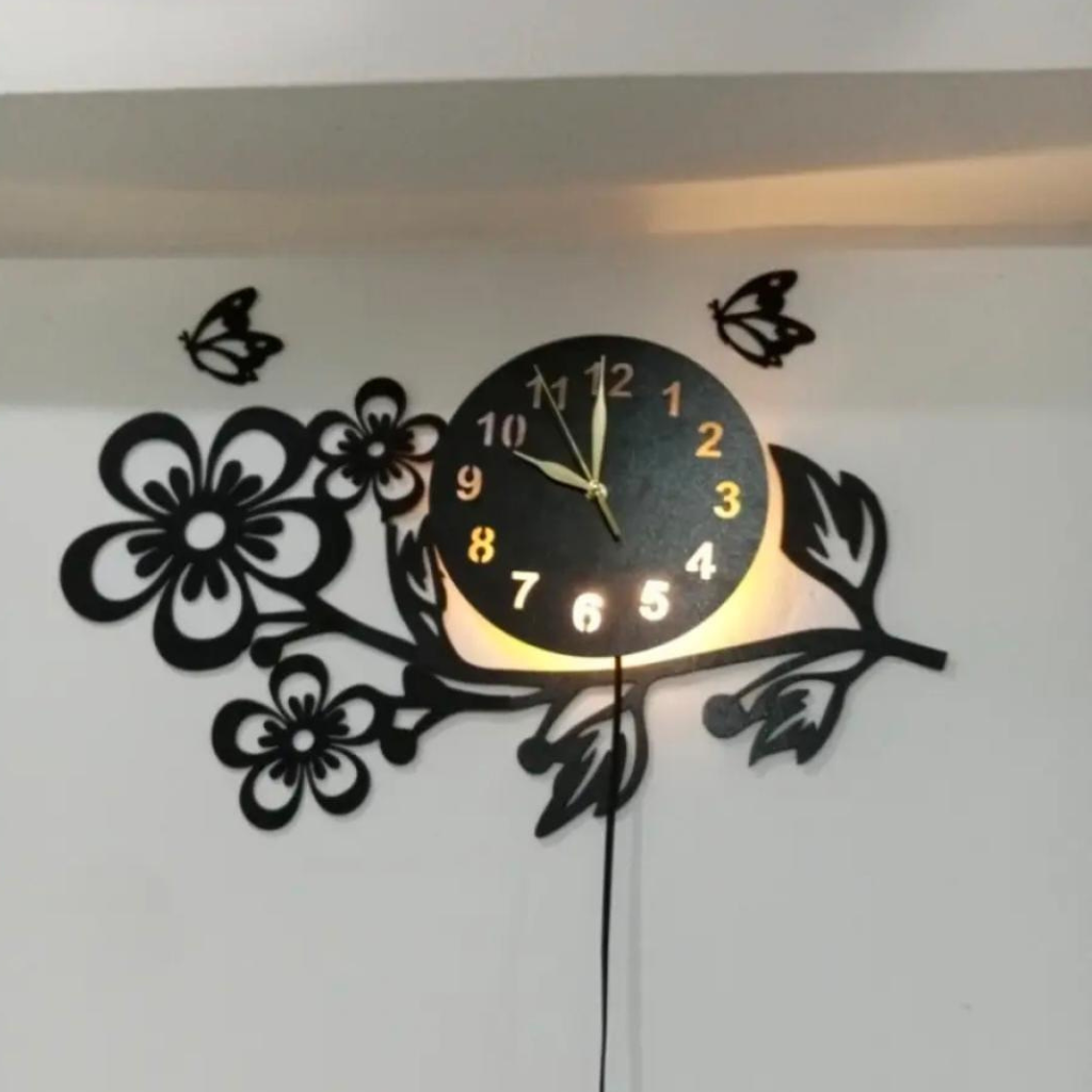 3D Flower Wooden Wall Clock With Premium Light