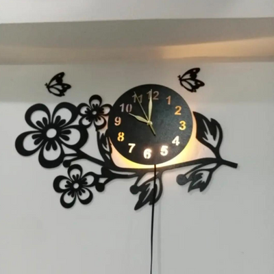 3D Flower Wooden Wall Clock With Premium Light