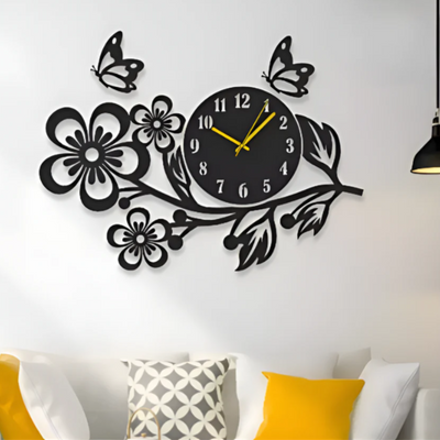 3D Flower Wooden Wall Clock With Premium Light