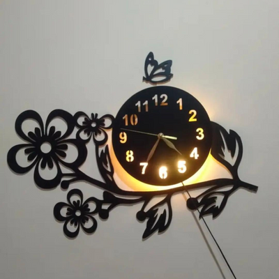 3D Flower Wooden Wall Clock With Premium Light