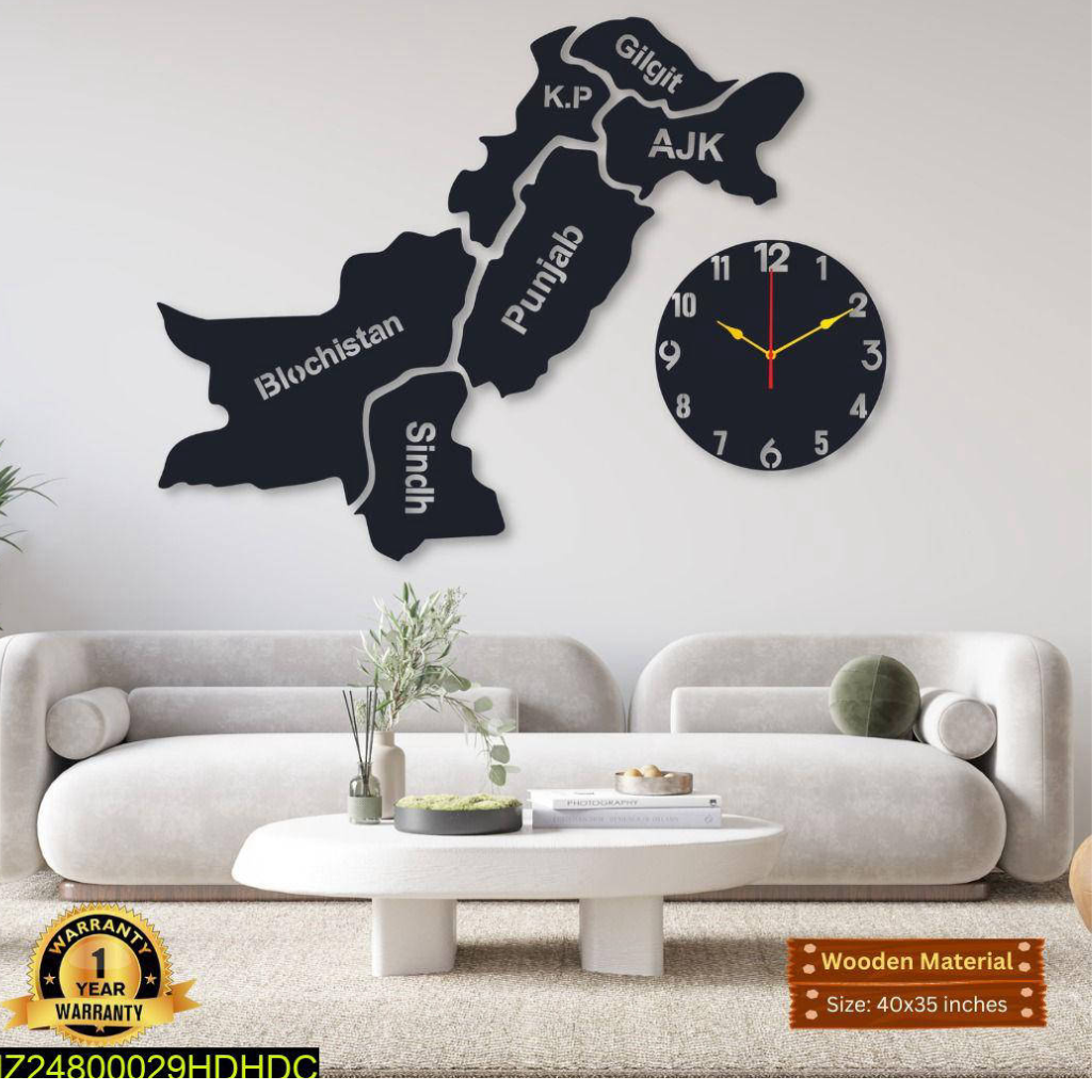 Pakistan Map Wall Design and Clock