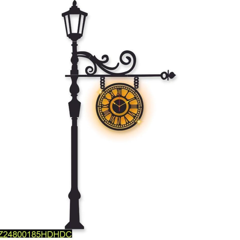 Street Lamp Design Wall Clock With Backlight